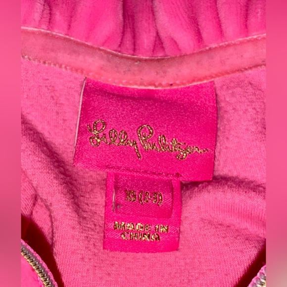 Lilly Pulitzer Mini Pink Velour Zip Track Jacket Girls 2-3 Athletic Ruffle Neck - Picture 5 of 6